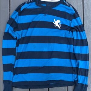 Express Blue and Black Striped Long Sleeve Shirt